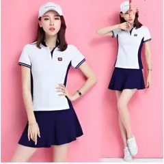 ゴルフセットアップ レディース 上下セット ポロシャツ 半袖 スカート 見せパン付きスカート ゴルフウェア スポーツウェア 軽量 通気 吸汗 運動着 夏#apaap19219