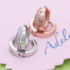 【フープピアス 幅5mm 色:シルバー】[Adelina Style] ピアス レディース 人気 つけっぱなし ダブルリング フープピアス 1ペア リングピアス キュービックジルコニア S925 純銀製 金属アレルギー対応 (シルバー)