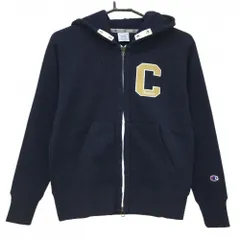 ★SALE価格★【超美品】チャンピオン ニットパーカー ネイビー×黒 地模様 ロゴ刺しゅう フルジップ 裏起毛  レディース M ゴルフウェア Champion