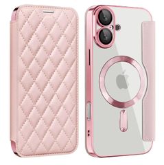 新品 iPhone 16 ケース 手帳型 背面クリアMagSafe充電対応カード収納 iPhone16 レザーケース カメラ保護 画面保護 RFID 盗難防止 前後保護 ストラップホール付き 磁石内蔵 全面保護，ピンク