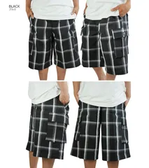 新品 シャカウェア SHAKA WEAR  メンズ ショーツ PLAID CHECK SHORTS チェックショーツ BLACK(ブラック) カーゴパンツ ポケット付き チカーノ 西海岸 ウエストコースト チカーノ HIPHOP ローライダー