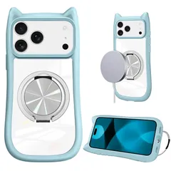 【新品】 Denaisii iPhone 17 Pro 対応 ケース クリア リング付き 猫耳 ネコミミ しスタンド アイフォン17 pro 対応 スマホケース 360°回転 いphone 17 pro ケース スタンド スタンド機能 マグネット搭載 透明