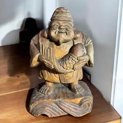 木彫り 恵比寿 大黒天 七福神 木製 恵比寿様 商売繁盛 開運 縁起物 彫刻 仏像 古美術 インテリア 置物 オブジェ 骨董品 アンティーク