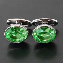 鎌倉カフス工房　ペリドット・スワロフスキーカフスボタン（カフリンクス）