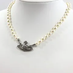 【美品!!1点限り!!】Vivienne Westwood ヴィヴィアン ウエストウッド メタル スワロフスキー グラス パール ネックレス SILVER シルバー系 レディース ブランド アクセサリー