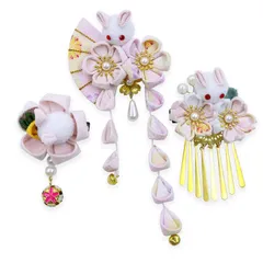 特別価格　和装 つまみ細工 振袖 花 卒業式 着物 結婚式 袴 人気 浴衣 和服 ヘアーアクセサリー 七五三 かんざし 成人式 結納 3点セット 入学式 発表会 髪飾り 鈴付き [JZOON] 手作り