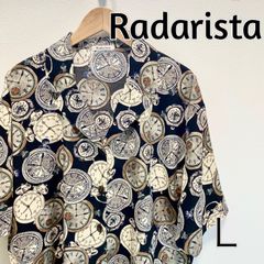 Radarista ラダリスタ　総柄　半袖　シャツ　レディース　L　時計　デザイン　懐中時計　古着