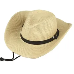 [SSKRYL] テンガロン ハット カウボーイ ユニセックス 麦わら 帽子 ひも 折り畳み アウトドア 日よけ (ベージュ, M) [ベージュ] [M]