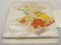 平和屋着物■九寸名古屋帯　唐織　松皮菱牡丹秋草文　金銀糸　逸品　n-ar3826