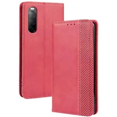 Xperia 10 III ケース 手帳 SO-52B SOG04 エクスペリア10 マーク3  チェック柄 合革 レトロ 手帳 ケース 【Color】 レッド