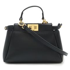FENDI フェンディ マイクロ ピーカブー ハンドバッグ ミニバッグ 2WAY ショルダーバッグ レザー ブラック 黒 ゴールド金具 8M0355