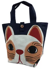 [§y∞YAGISEI] [ヤギセイ] トートバッグ 「白招き猫 紺」 福招き猫 手提げかばん ランチトート 手ぬぐい雑貨