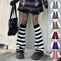ボーダー柄 ニットレッグウォーマー ルーズソックス レッグウォーマー レディース レッグカバー フレア ブーツカット ワイド 美脚 ロング 足首 ゆったり ハイソックス 可愛い ゆったりweiya01