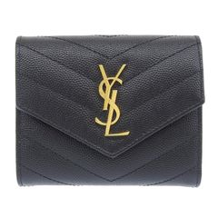 サンローラン SAINT LAURENT Vステッチ コンパクトウォレット 三つ折り財布 レザー ブラック GNC692061 中古 新入荷 OBB0613
