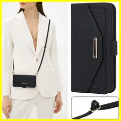 【特価商品】ストラップ付き ミラー 手帳型 カード収納 ケース 財布 ケース クロスボディケース アイホン13プロ 肩がけ 鏡 耐衝撃 ショルダー レザー 13pro カバー iphone -黒 【Hamany】