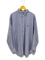 RALPH LAUREN (ラルフローレン) CLASSIC FIT ストライプ 長袖シャツ ボタンダウン ワンポイント刺繍 36/37 ブルー×ホワイト メンズ/028