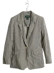 【お得なクーポン配布中!】 90s USA製 ローレン ラルフローレン ヒッコリー ストライプ テーラードジャケット レディース S ポロ オールド ブレザー サマージャケット