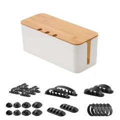 【新着商品】コードまとめ 収納 ケーブルホルダー20点・収束バンド5本付き(1個セット 充電ケーブル 配線すっきり 整理用 コードケース ホワイト) 配線ボックス コンセント隠し 電源タップ ケーブルボックスのサムネイル