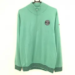 アンパスィ ニットブルゾン ライトグリーン×黒 背面ボーダー ハーフジップ 裏地付き メンズ LL ゴルフウェア and per se