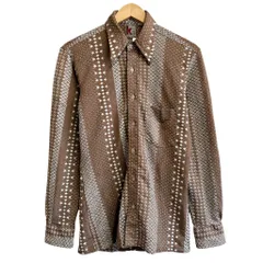 柄シャツ 総柄 デザインシャツ 長袖シャツ アート ポケット付き 白×茶×グレー Mサイズ No.J468