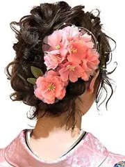 大人気　2点セット 花 七五三 袴 成人式 着物 髪 飾り 和装 浴衣 卒業式 結婚式 髪 髪飾り 飾り 振袖 髪留め 水引き OTAKUMARKET ヘアアクセサリー 2カラー (ピンク)