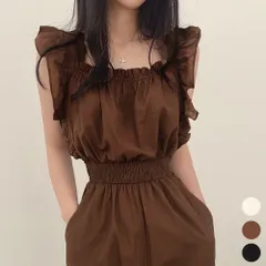 新品 未使用 袖フリル オールインワン パンツ おしゃれ 大人 カジュアル 半袖 パンツ フリル ノースリーブ 夏