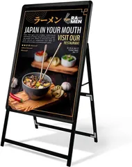 看板 たて看板 スタンド看板 A型看板 パネルスタンド W460xH940mm 店舗用看板 屋外 ポスターフレームスタンド グリップ式A型看板 防雨 案内 a2 片面 ブラック KJC-A2-S
