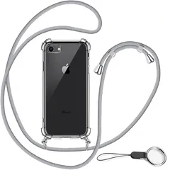 OJBSEN iPhone SE 3/2 用ケース アイフォン SE 第3/2世代 iPhone7/8 [ストラップ2種付き] 調節可能な ショルダー 肩がけ 首掛け 紐付き 薄型 透明 PC + 軽量 シリコン クリア TPUバンパー [耐衝撃 全面保護 1