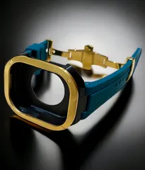 スモークブルー×ゴールドブラック★49mm apple watch ultraアップルウォッチラバーメタルカバーセット　ウルトラ　49ミリ用　カスタム ultra1/2/3