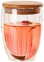 morningplace ダブルウォール グラス 竹蓋 付き タンブラー 二重構造 耐熱 カップ( 350ml)のサムネイル