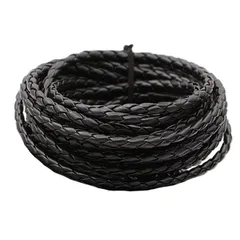 フェリモア レザーひも 革紐 編みタイプ 革チョーカー 丸紐 ハンドメイド 5m (黒）