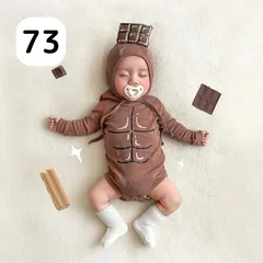 チョコ　マッチョ？風 ロンパース 帽子セット 韓国風 子供服 ベビー ニューボーンフォト コスプレ かわいい 73 ブラウン