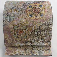 袋帯 美品 名品 振袖向き 華文 松竹梅 金銀糸 唐織 黒灰 六通 正絹 【中古】