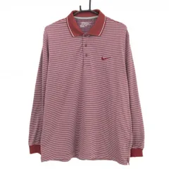 【超美品】ナイキゴルフ 長袖ポロシャツ ボルドー×グレー ボーダー ロゴ刺しゅう DRI-FIT メンズ L ゴルフウェア NIKE