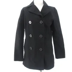 バーバリーブルーレーベル BURBERRY BLUE LABEL ピーコート Pコート ハーフ 6B 裏ボーダー コットン ブラック 黒 38 M位 アウター ■GY22のサムネイル