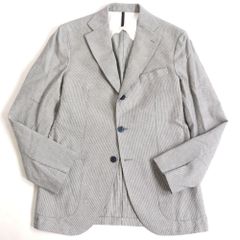 未使用品▽サンタニエッロ コットン×リネン 織柄 シングルジャケット ネイビー×ホワイト 48 イタリア製 正規品 袖口用ボタン付き