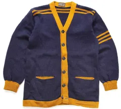 40s ENGLEWOOD Chicago VOCATIONAL パッチ付き ツートン ウールニット レタードカーディガン 紺×マスタード★ビンテージ カレッジ