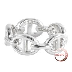 美品HERMESエルメス シルバーリングアンシェネPMサイズ51（11号）指輪 HERMES エルメス リング アンシェネ PM Enchainee Ring