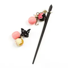 髪飾り 一本差し 成人式 振袖 前撮り 袴 玉簪 玉かんざし サーモンピンク 薄ピンク ちりめん 玉飾り パール チェーン 和柄 ク No.10-4908