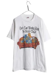 【お得なクーポン配布中!】 90s USA製 ネコ キャラクター プリント Tシャツ メンズ XL / オールド メッセージ イラスト シングルステッチ ヘビーウェイト 大きいサイズ