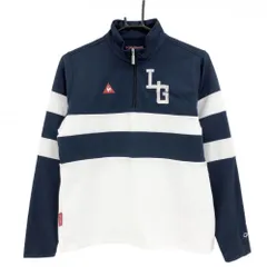 【超美品】ルコック 長袖ハイネックシャツ ネイビー×白 ライン切替 ハーフジップ  レディース LL ゴルフウェア le coq sportif