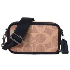 コーチ メンズ バッグ COACH コーティングキャンバス レザー シグネチャー ワイアット ダブルジップ 2WAY 斜め掛け クロスボディ クラッチ ショルダーバッグ サンド×タン CAB80