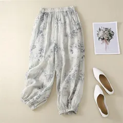 バルーンパンツ 花柄 レディース ワイドパンツ 綿麻パンツ コットン リネン パンツ 夏 ボトムス ナチュラル 大きいサイズ 春夏 森ガール ズボン 総柄 ウエストゴム ゆったり beibei07