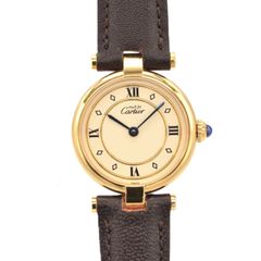 CARTIER カルティエ マストヴァンドーム GP/革 クォーツ アイボリー文字盤 レディース腕時計 【中古】