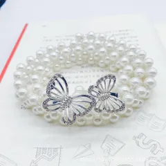 ペア バタフライ パール風 シルバー ビジュー ゴムベルト 大人 子供にも！