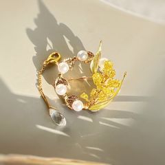 ミモザの枝 ブローチ 2way 取り外し チャーム ディップアート アメリカンフラワー ワイヤー 成人式 花嫁 ウェディング ブライダル 黄色 入学式 卒業式 フォーマル お花 結婚式