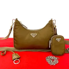 極 美品 希少品 PRADA プラダ 三角ロゴ 金具 ナイロン サフィアーノ レザー 2way チェーン セミ ワン ショルダーバッグ ポシェット 26224