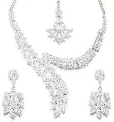 【特価】Indian Bollywoodペイズリー/スカーフホワイトクリスタルジュエリーネックレスで設定シルバートーンの女性 新しい。Touchstone