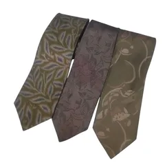 メンズネクタイ 3本セット 絹 100% 2本含む ブラウン系 リーフ柄/抽象柄 シック 落ち着き ビジネス＆秋冬コーデに