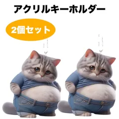 2個セット キーホルダー おもしろ ぽっこりお腹 猫 平面 2D アクリル 8cm 大きめ 太った デブ ネコ おしゃれ バックミラー 吊り下げ かわいい ぽっちゃり ねこ インテリア t3322